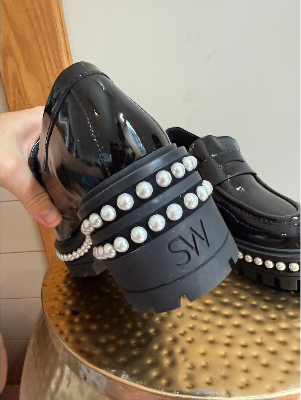 Soho Patent Pearly Penny Loafers Size 8 Black Patent Leather Chunky Loafers - Picture 13 of 15